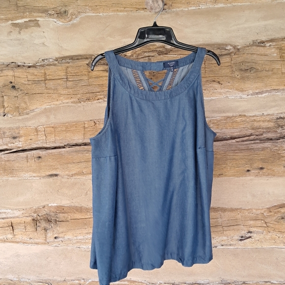 Kaari Blue Tops - Kaari Blue Denim-Style Blue Tank Top with Lace Back Detail 26-09